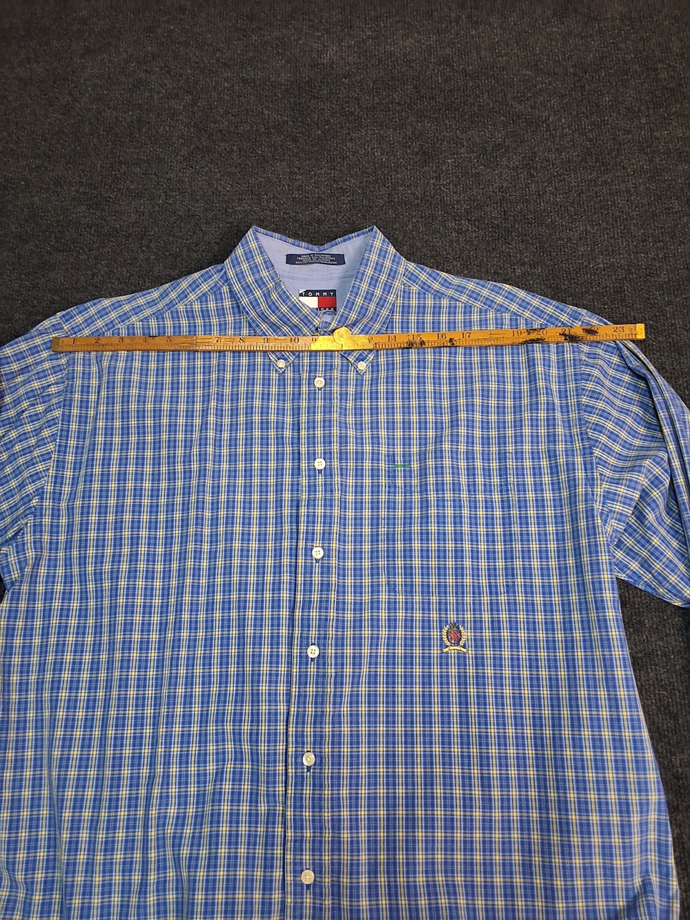 Tommy Hilfiger Blue and White Plaid Short-Sleeve Button Shirt